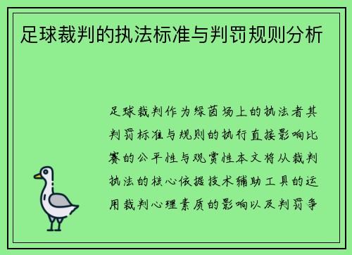 足球裁判的执法标准与判罚规则分析