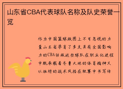 山东省CBA代表球队名称及队史荣誉一览